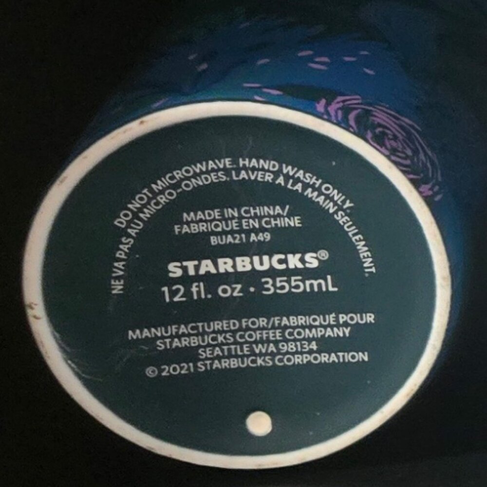 Starbucks Blue Peacock Rising Floral Ceramic Coffee Travel Tumbler 12oz, 2021
